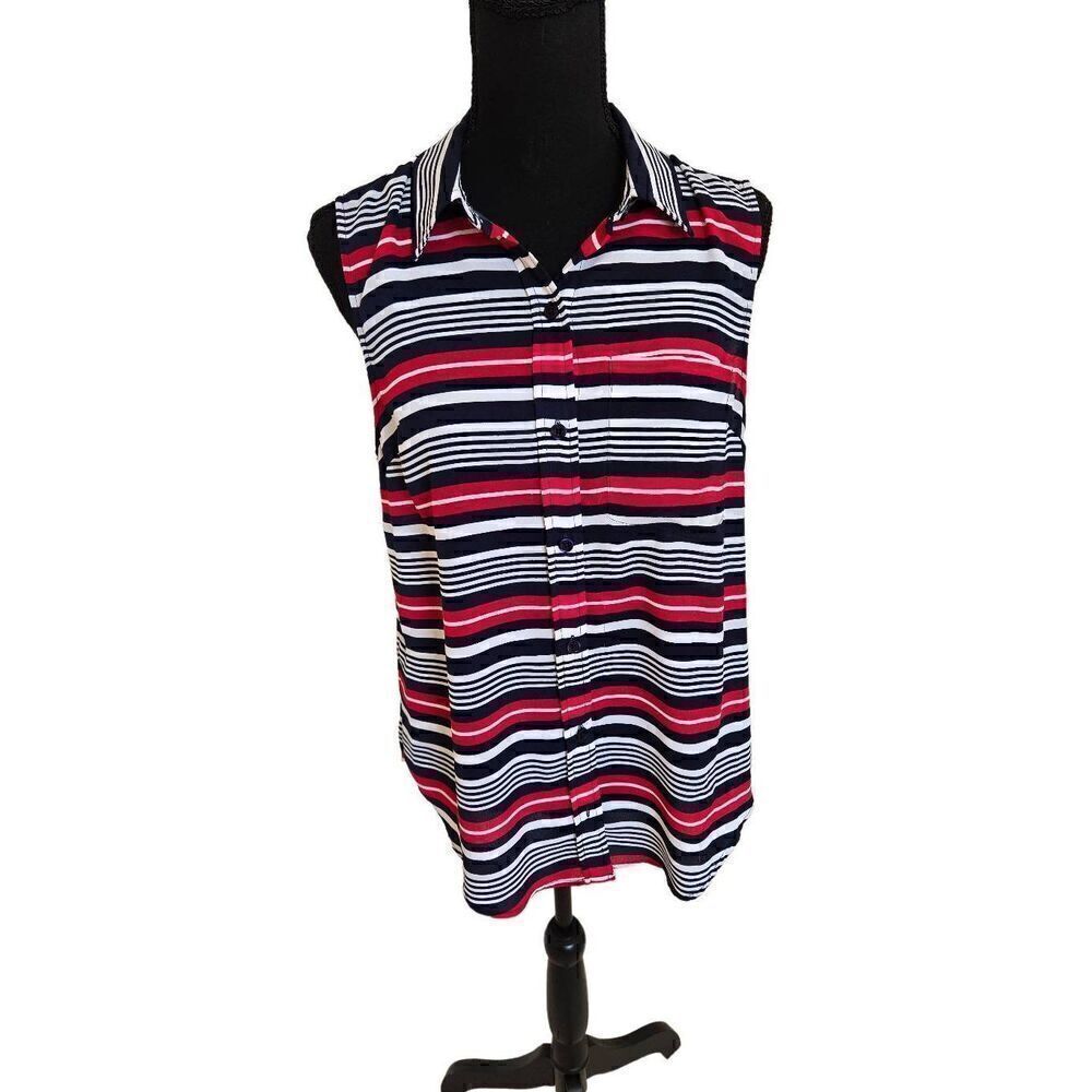 MICHAEL Michael Kors Womens Red White Blue Stripe Sleeveless Blouse Size 8